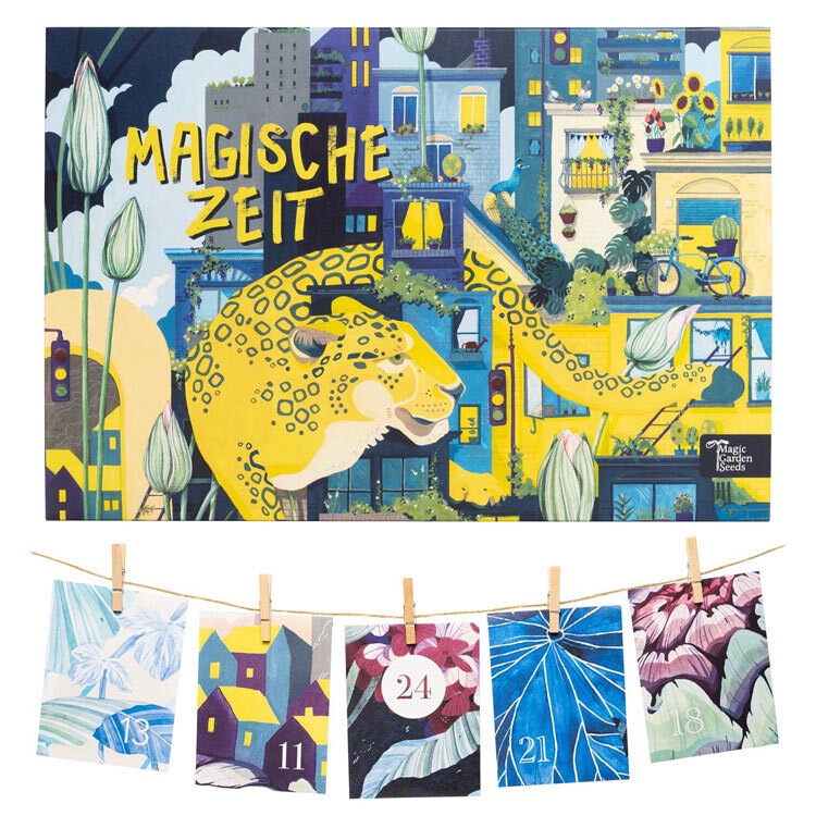 Bio-zaden-adventskalender „Magische tijd” Stedelijk tuinplezier met kaartjes aan een touw