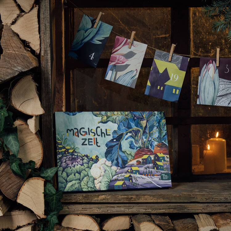 Biologische zaad-adventskalender „Magische tijd” Kleurrijke zelfverzorgerstuin voor haardhout, met kaarten