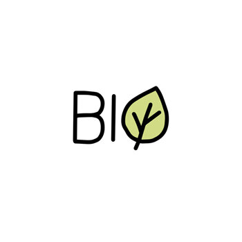Opschrift Bio met blad als symbool voor biologisch gecertificeerd zaad