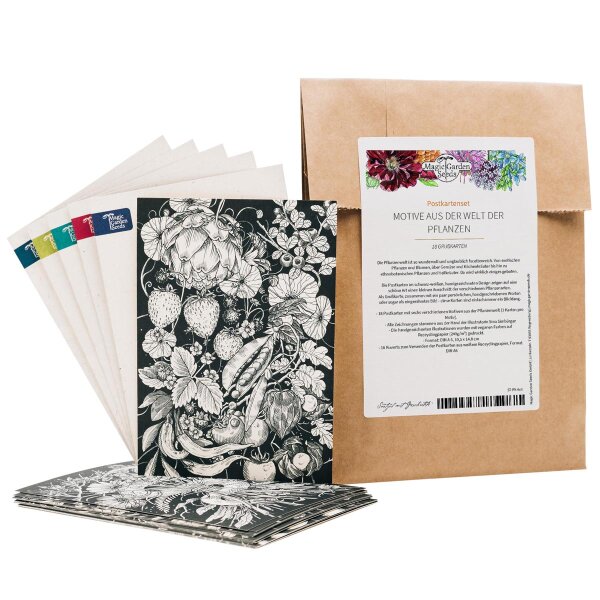 Wenskaart set - Magic Garden Seeds Highlights - 6 x 3 briefkaarten met onze 6 mooiste met de hand getekende motieven en passende enveloppen